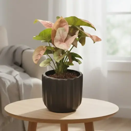 Syngonium neon pink 5" with Pot Norway Black